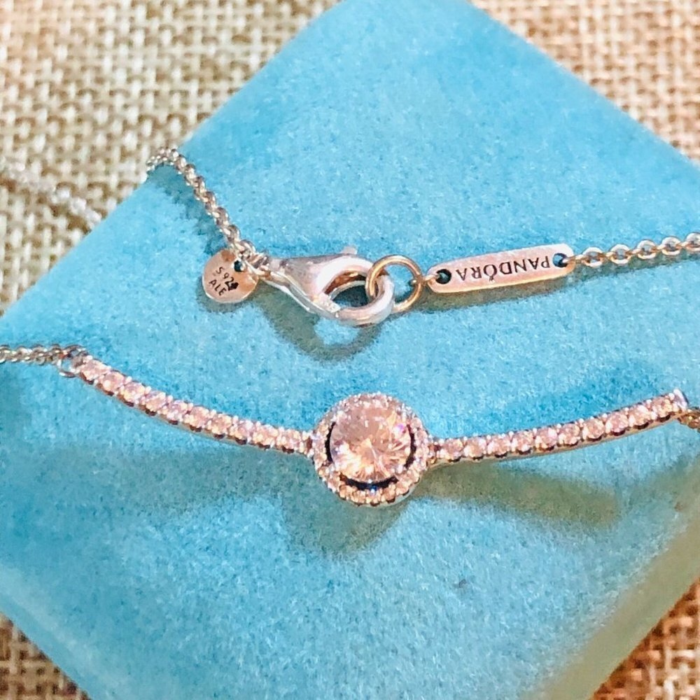 Pandora Silver Sparkling CZ Bar Bracelet Necklace - Clear Stones